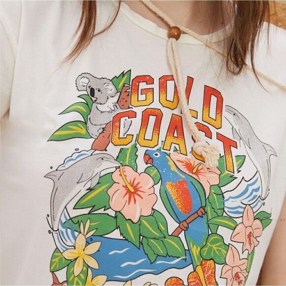 NWOT Anthropologie X Midnight Rider Gold Coast Cut Off Graphic Tee XS - Picture 2 of 6